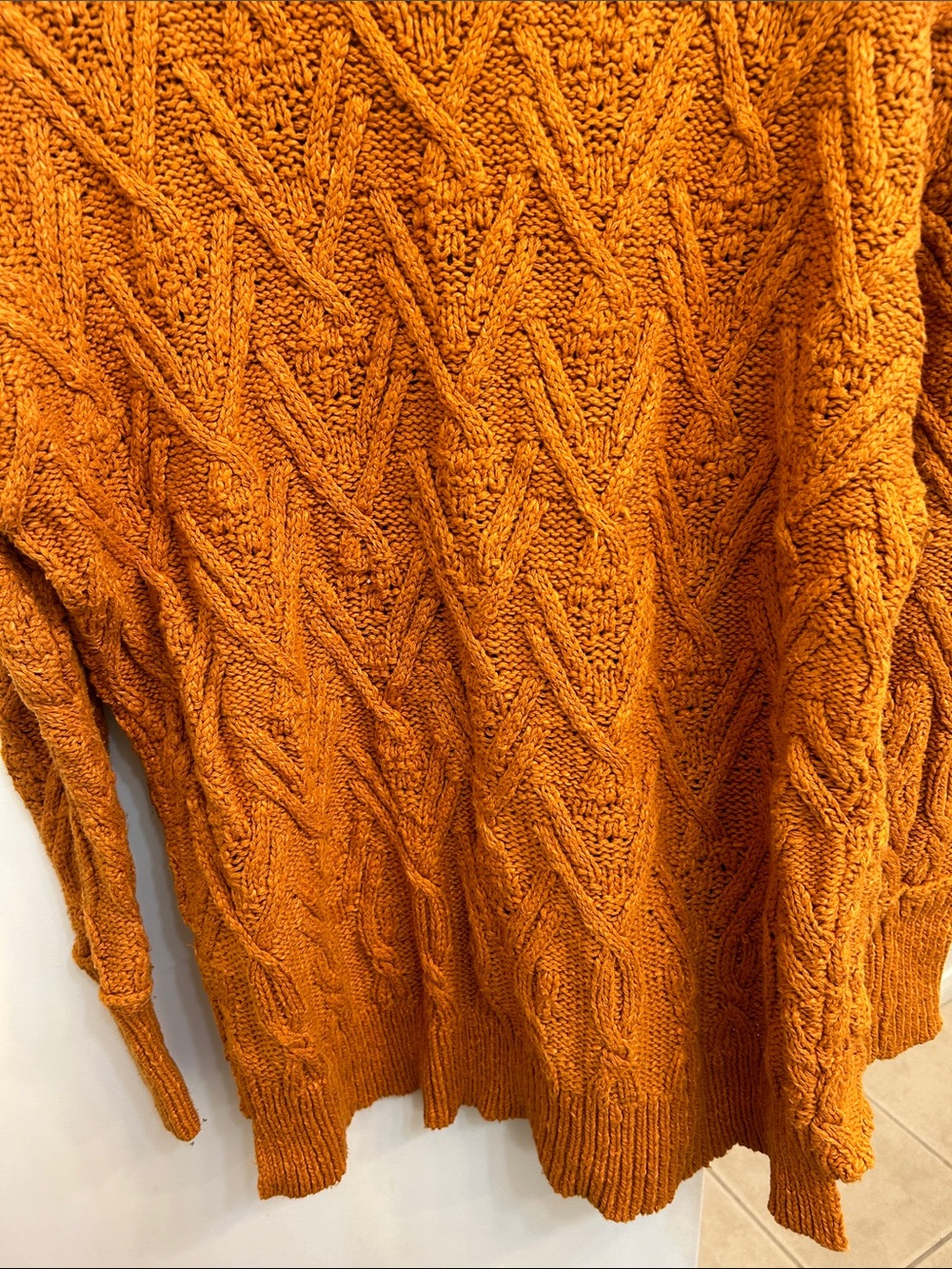 Free People Chunky Cable Knit Cardigan - Pumpkin Orange with Cream Trim - Picture 3 of 3